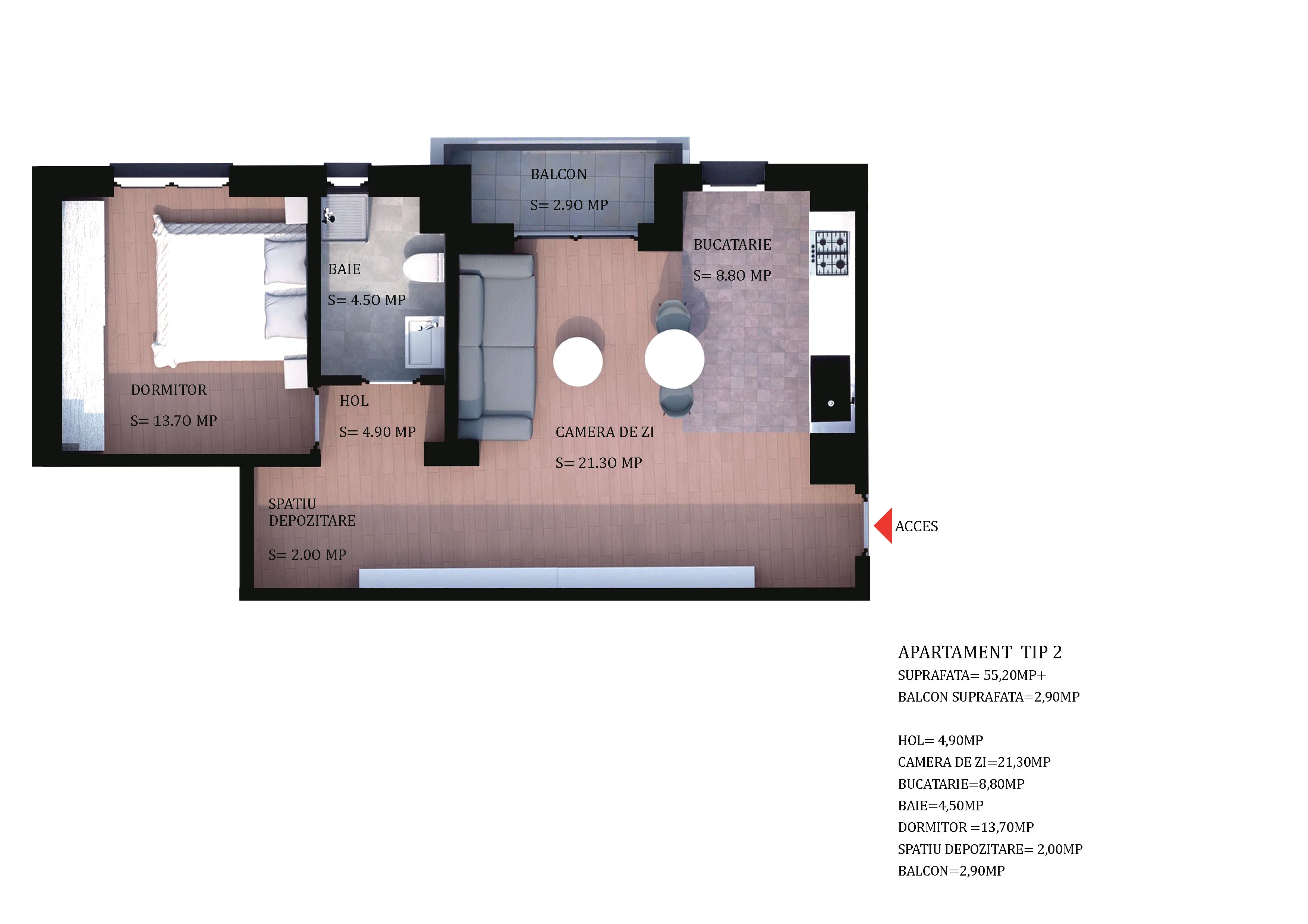 Apartament 2 camere — Tip 2 — Ap. 2 — plan