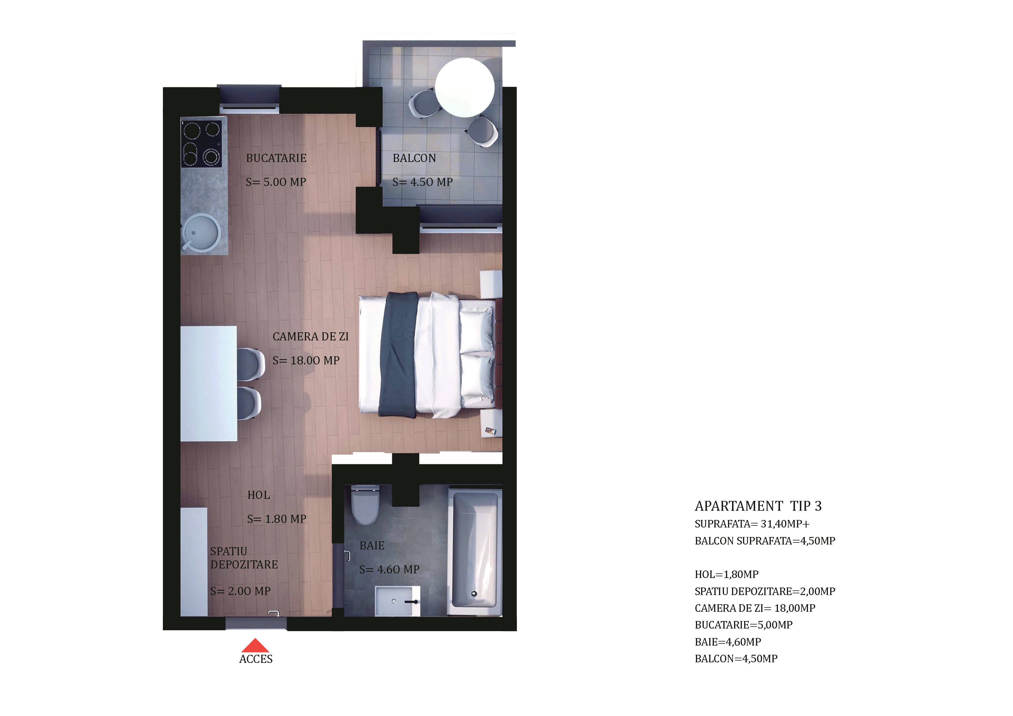 Garsonieră — Tip 3 — Ap. 8 — plan