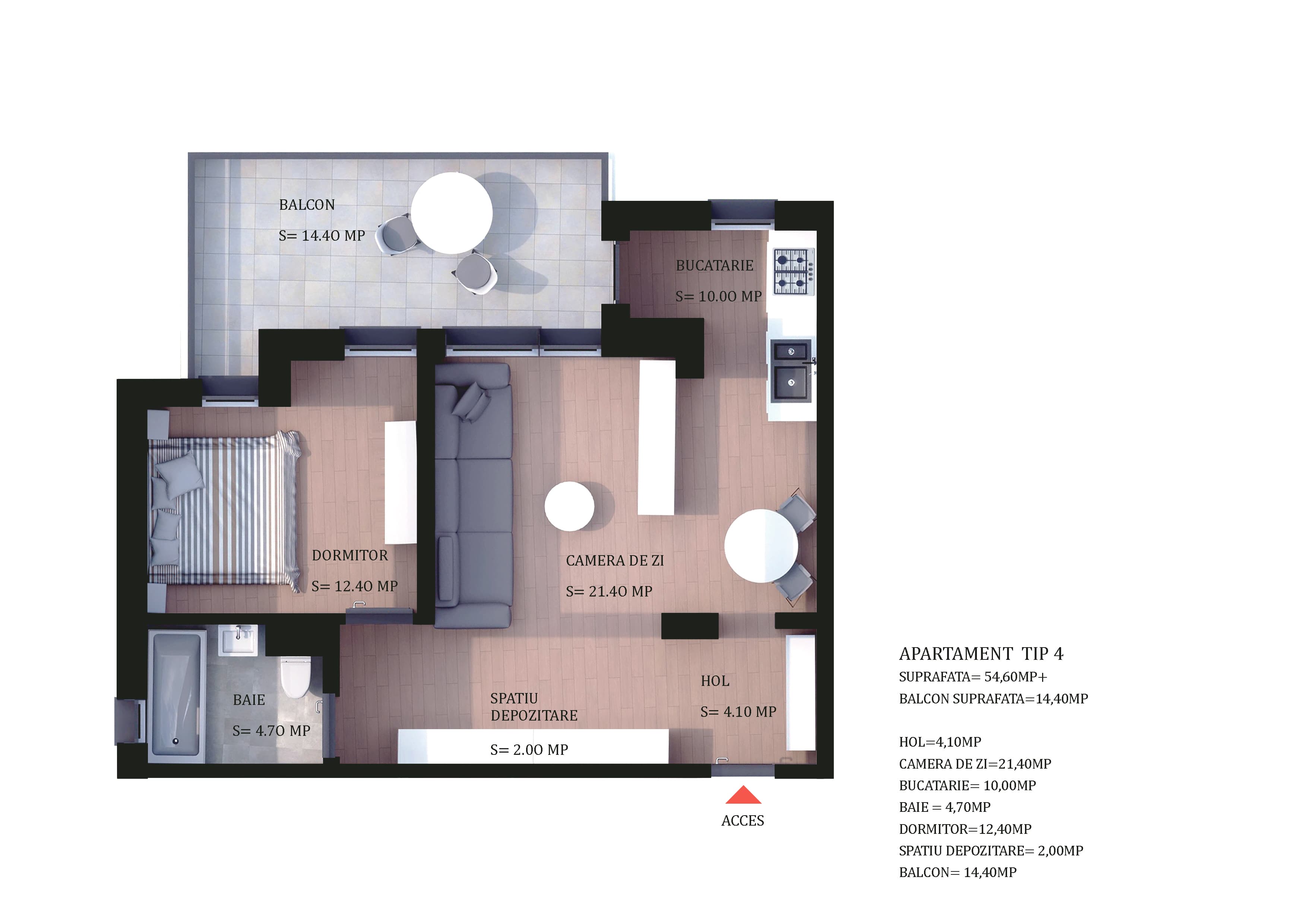 Apartament 2 camere — Tip 4 — Ap. 7 — plan