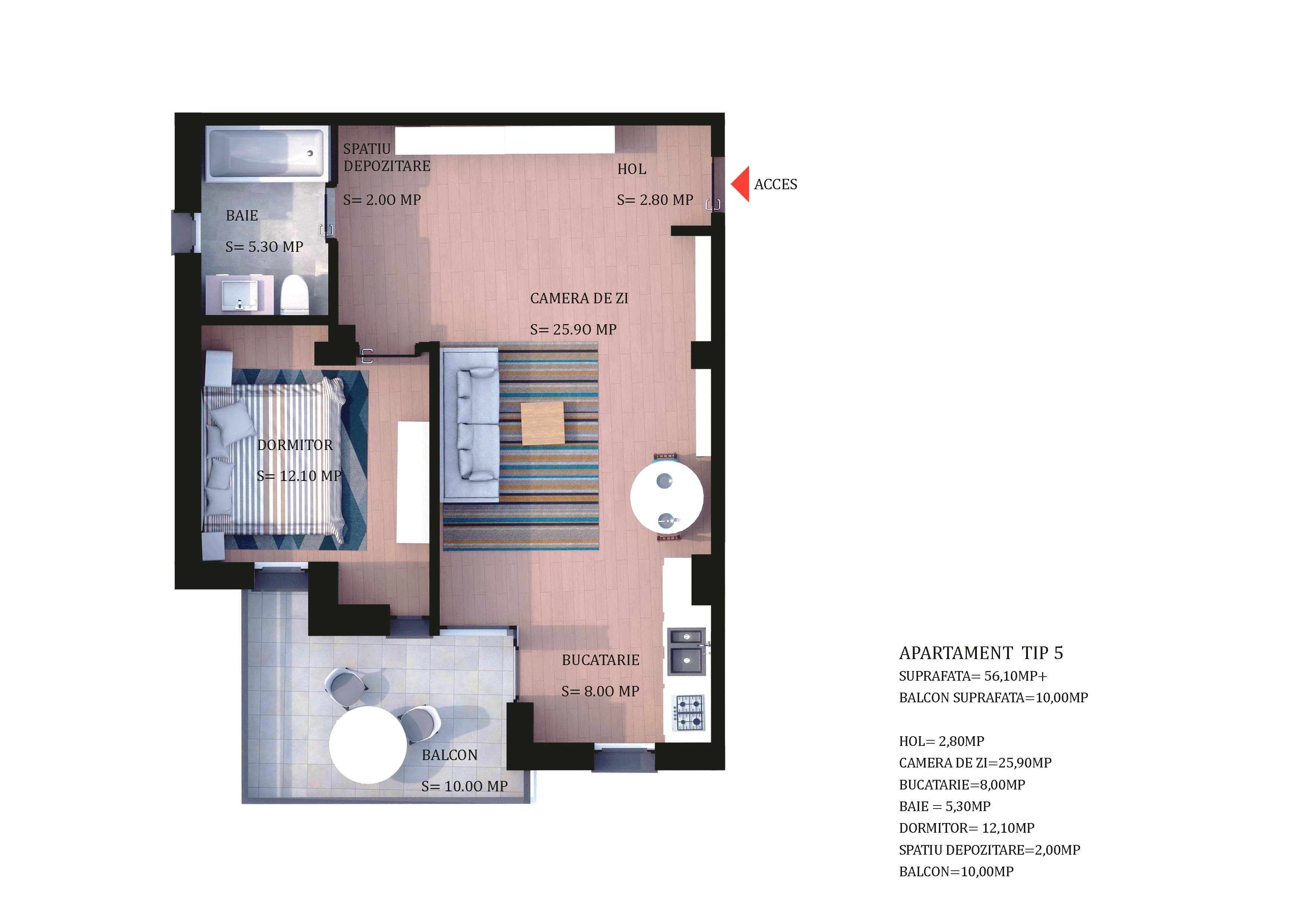 Apartament 2 camere — Tip 5 — Ap. 3 — plan