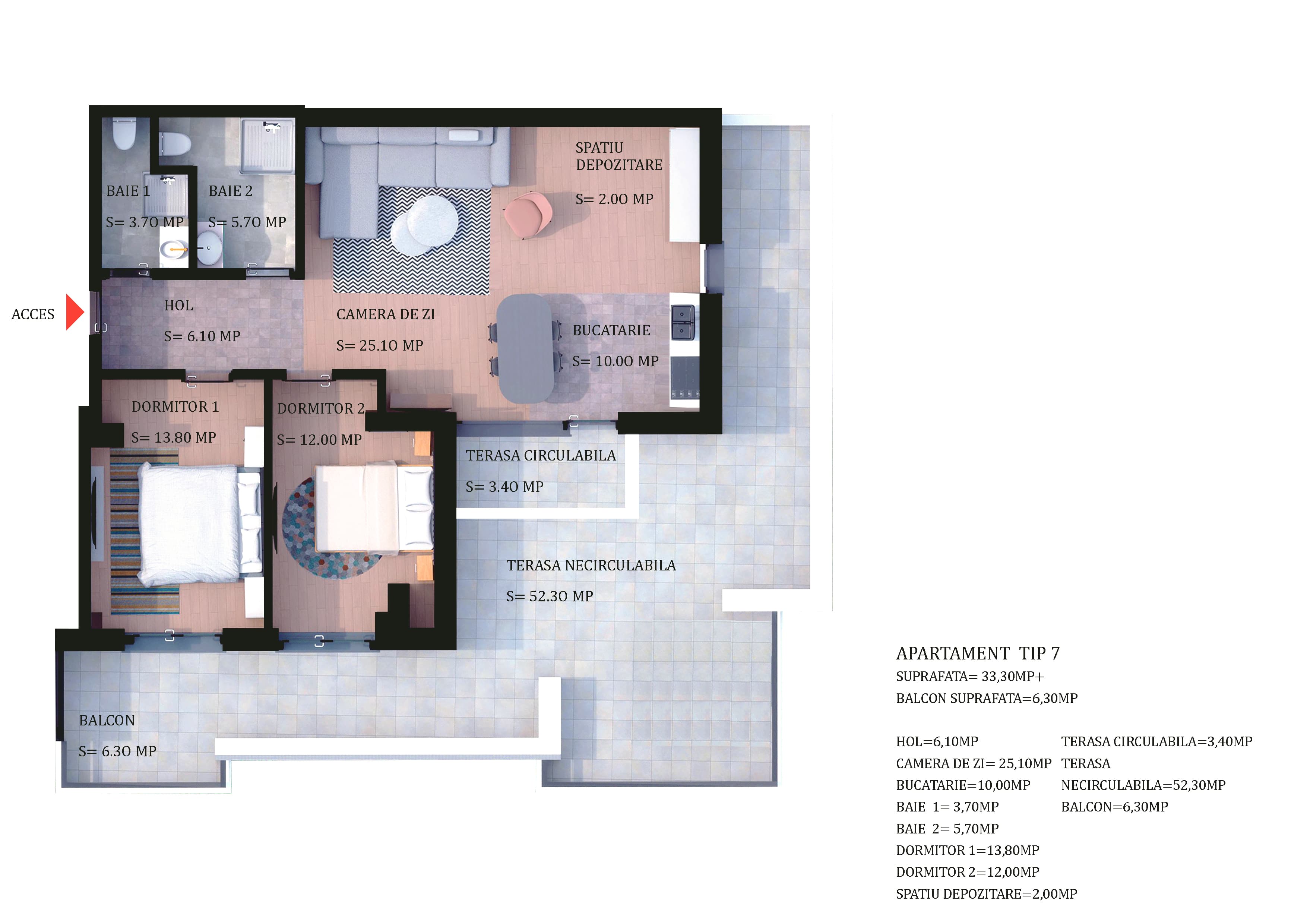 Penthouse 3 camere — Tip 7 — Ap. 13 — plan