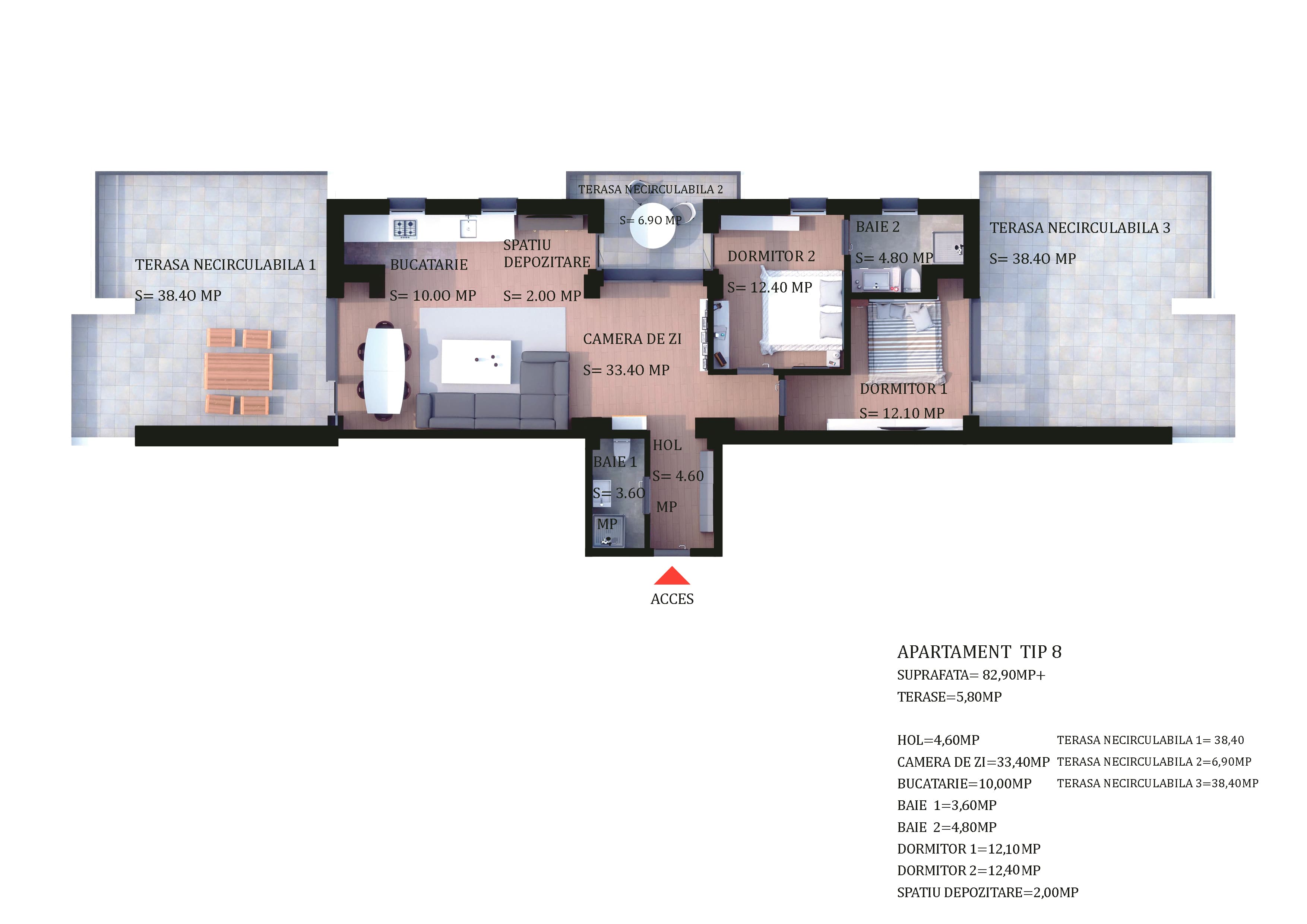 Penthouse 3 camere — Tip 8 — Ap. 14 — plan